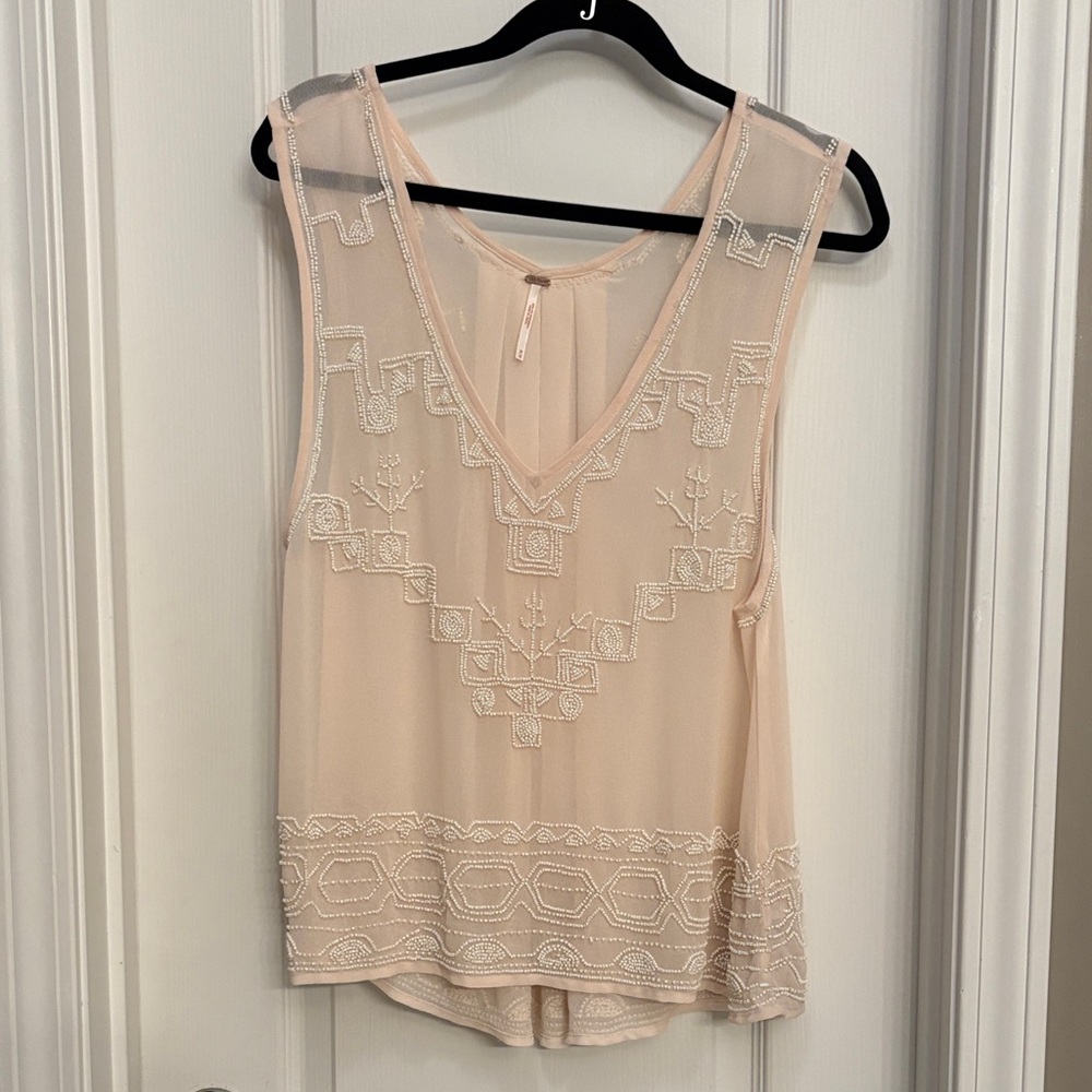 Free People Cream Embroidered tunic